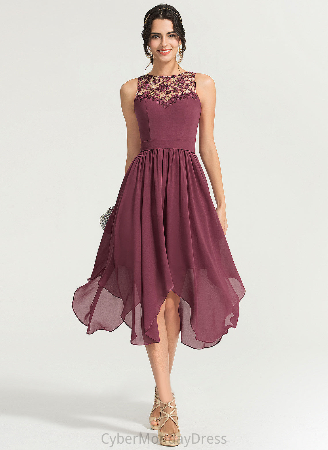 A-Line Lace Cocktail Dresses Asymmetrical Scoop Chiffon Dress Neck Marlee Cocktail