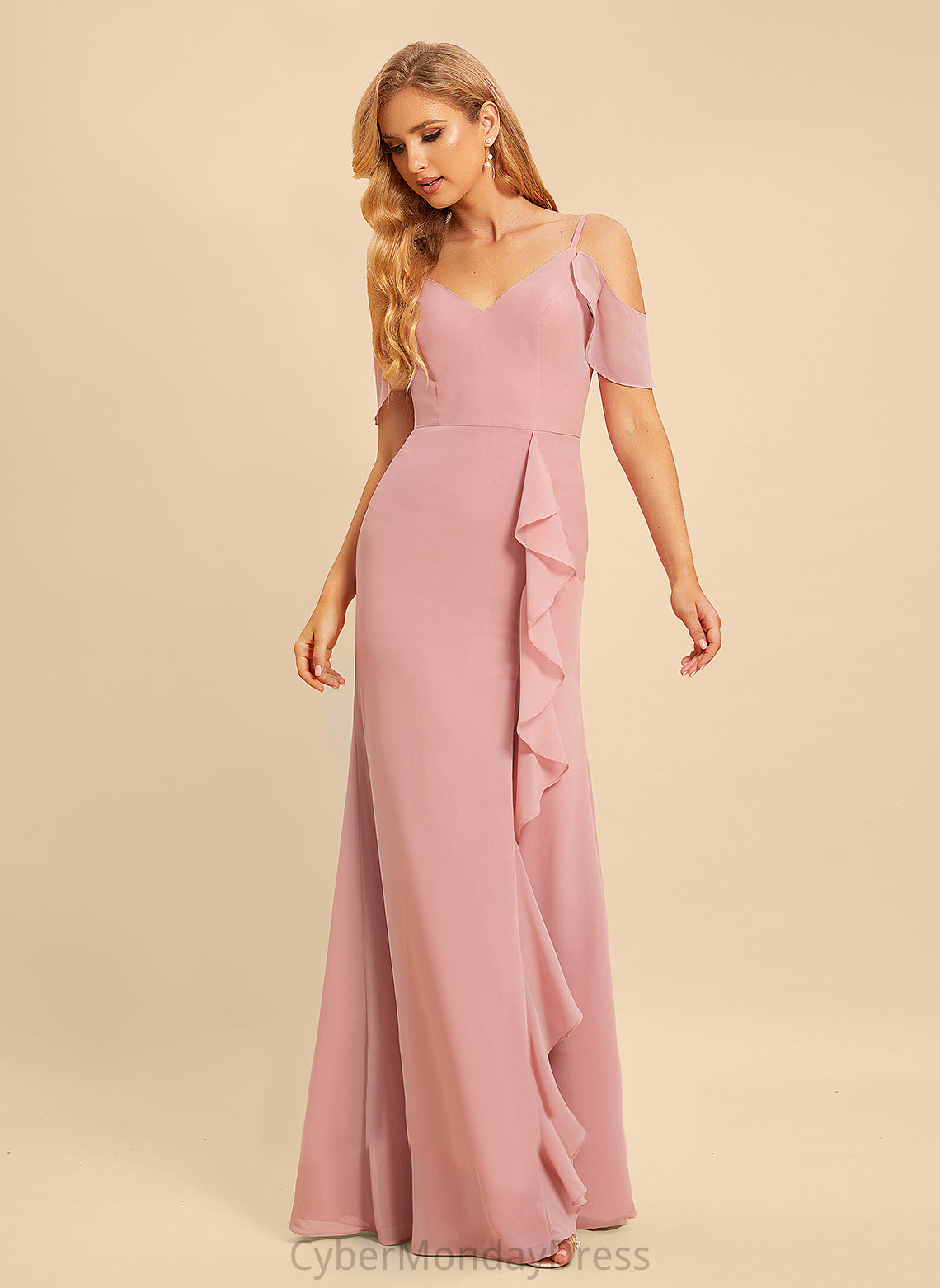 Embellishment Silhouette Fabric Length V-neck Neckline Ruffle Floor-Length SplitFront A-Line Mabel A-Line/Princess Bridesmaid Dresses