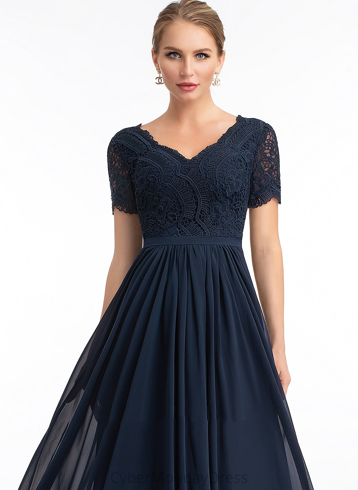 Fabric Silhouette A-Line Sleeve Lace Floor-Length Length V-neck Neckline Tia Bridesmaid Dresses