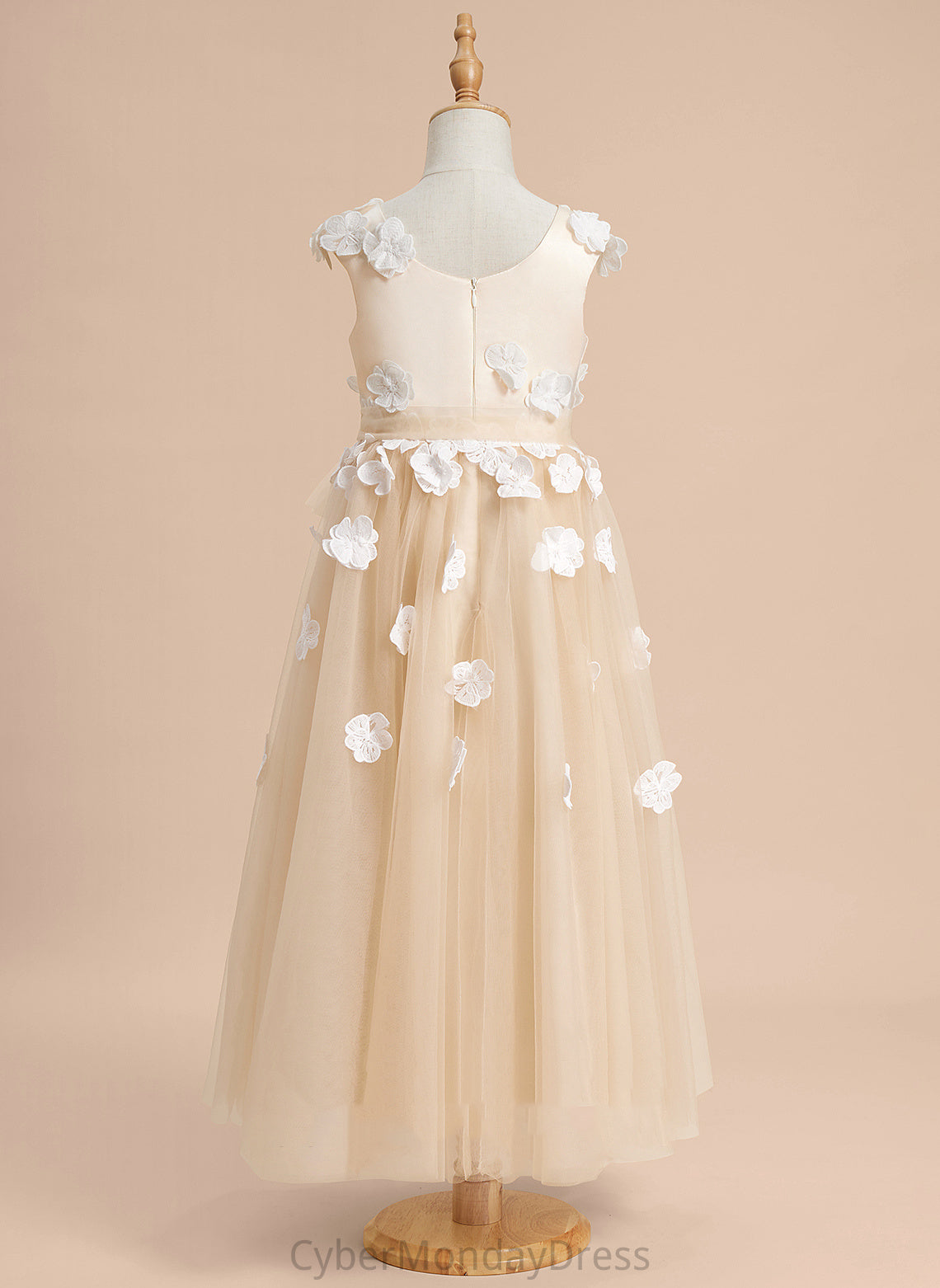 Flower Girl Neck With A-Line Ankle-length Scoop Lace/Flower(s) - Flower Girl Dresses Dress Tulle Carina Sleeveless