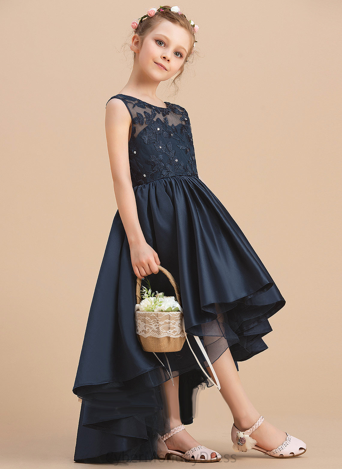 Ball-Gown/Princess Bow(s) Flower With - Flower Girl Dresses Anabelle Satin Dress Girl Sleeveless Neck Asymmetrical Scoop