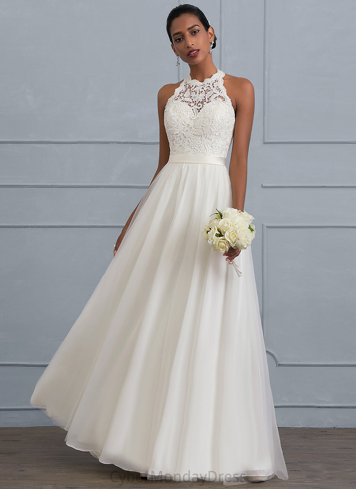 Wedding Lace Floor-Length A-Line Layla Tulle Charmeuse Wedding Dresses Dress