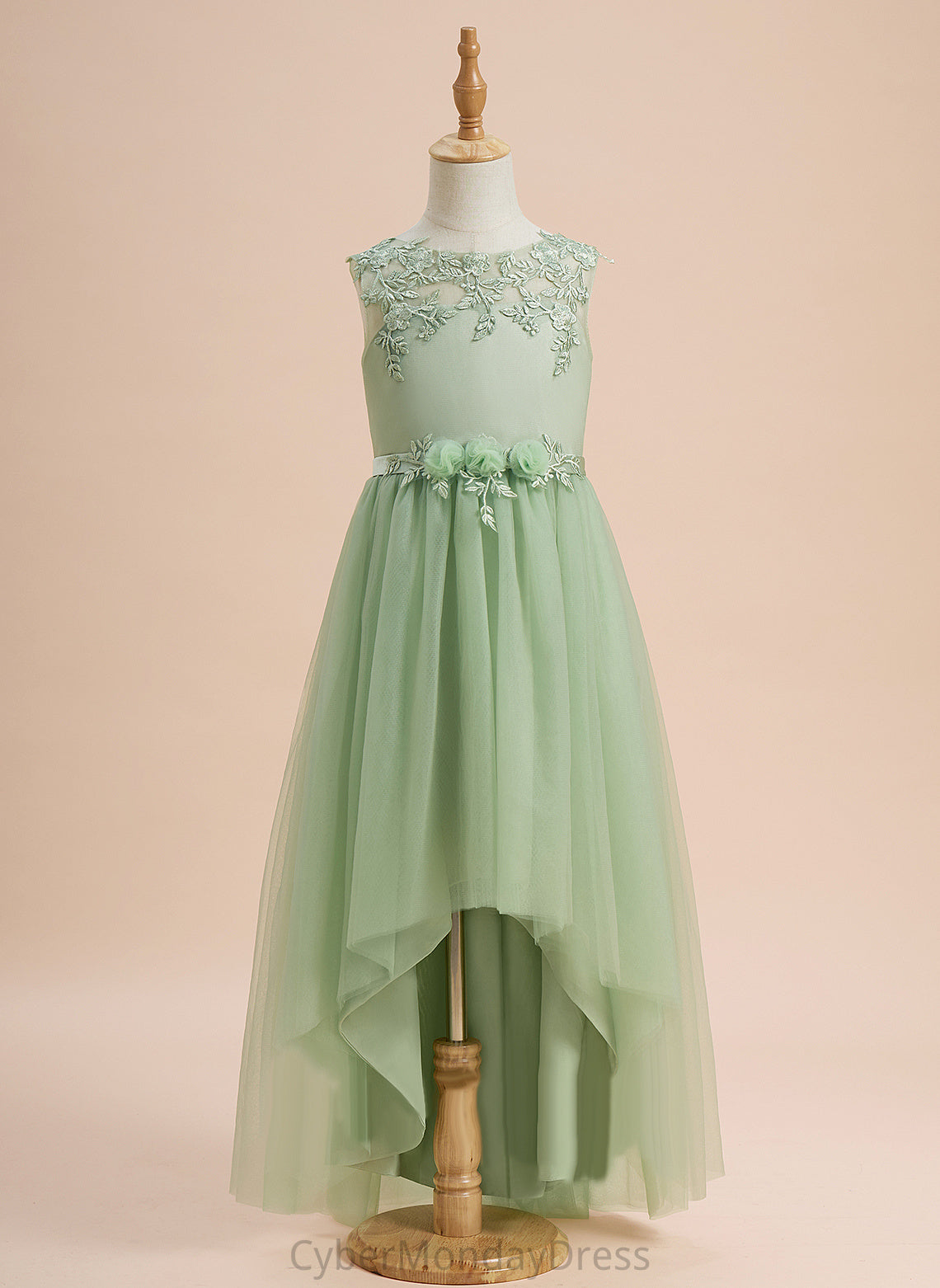 Lace/Flower(s) Tulle Flower Girl Dresses Flower Neck - Scoop Asymmetrical With Margaret Sleeveless A-Line Dress Girl
