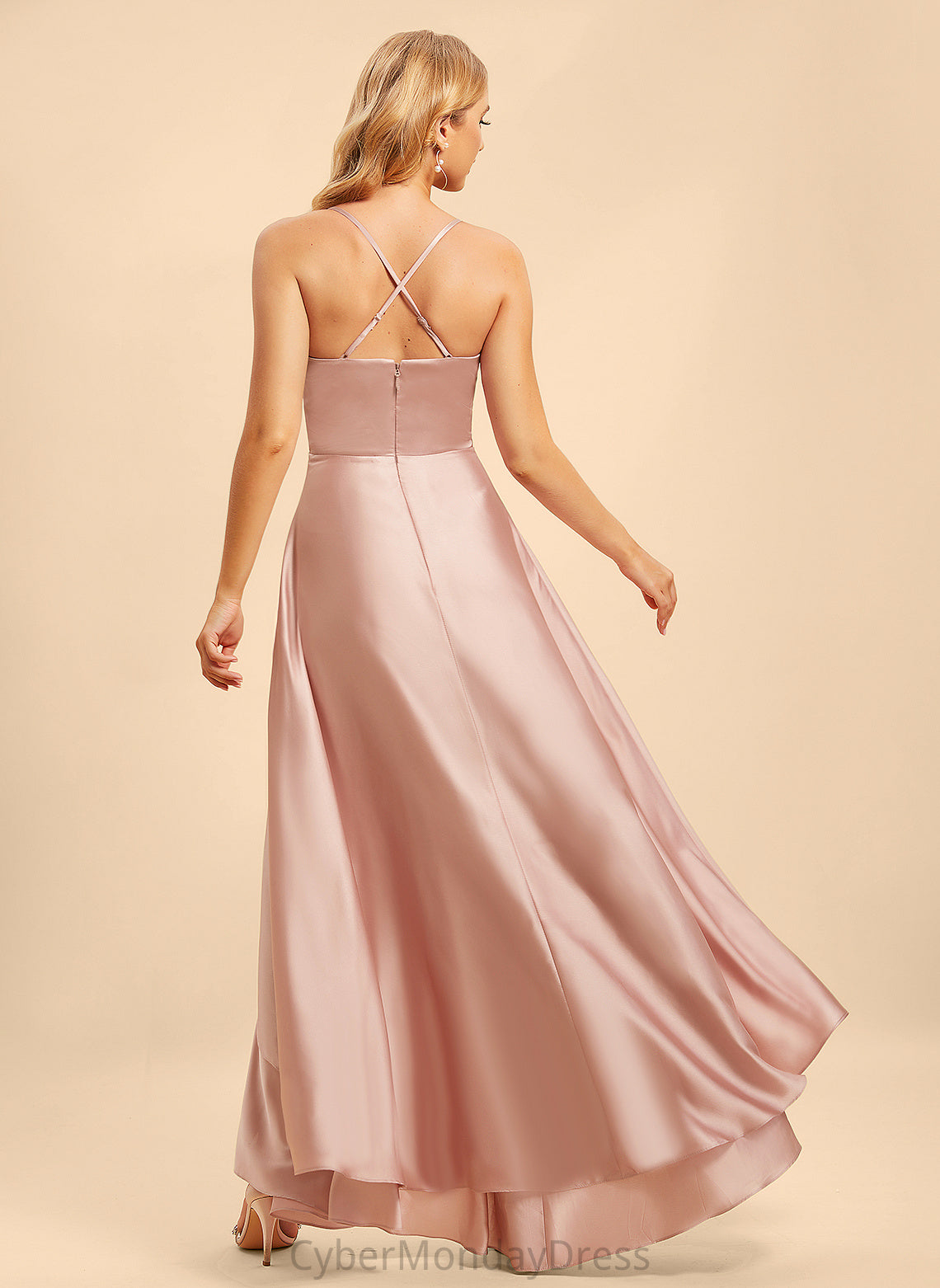 Length A-Line Embellishment Fabric V-neck Silhouette Asymmetrical Ruffle Neckline Joan Floor Length Natural Waist Bridesmaid Dresses