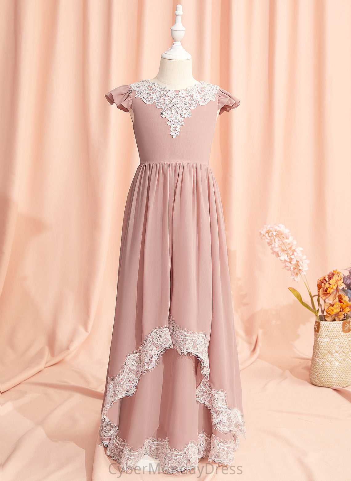 Lori Dress Flower Girl Dresses Lace/V Floor-length - Chiffon/Lace Scoop Short Back Girl Neck With Flower Sleeves A-Line