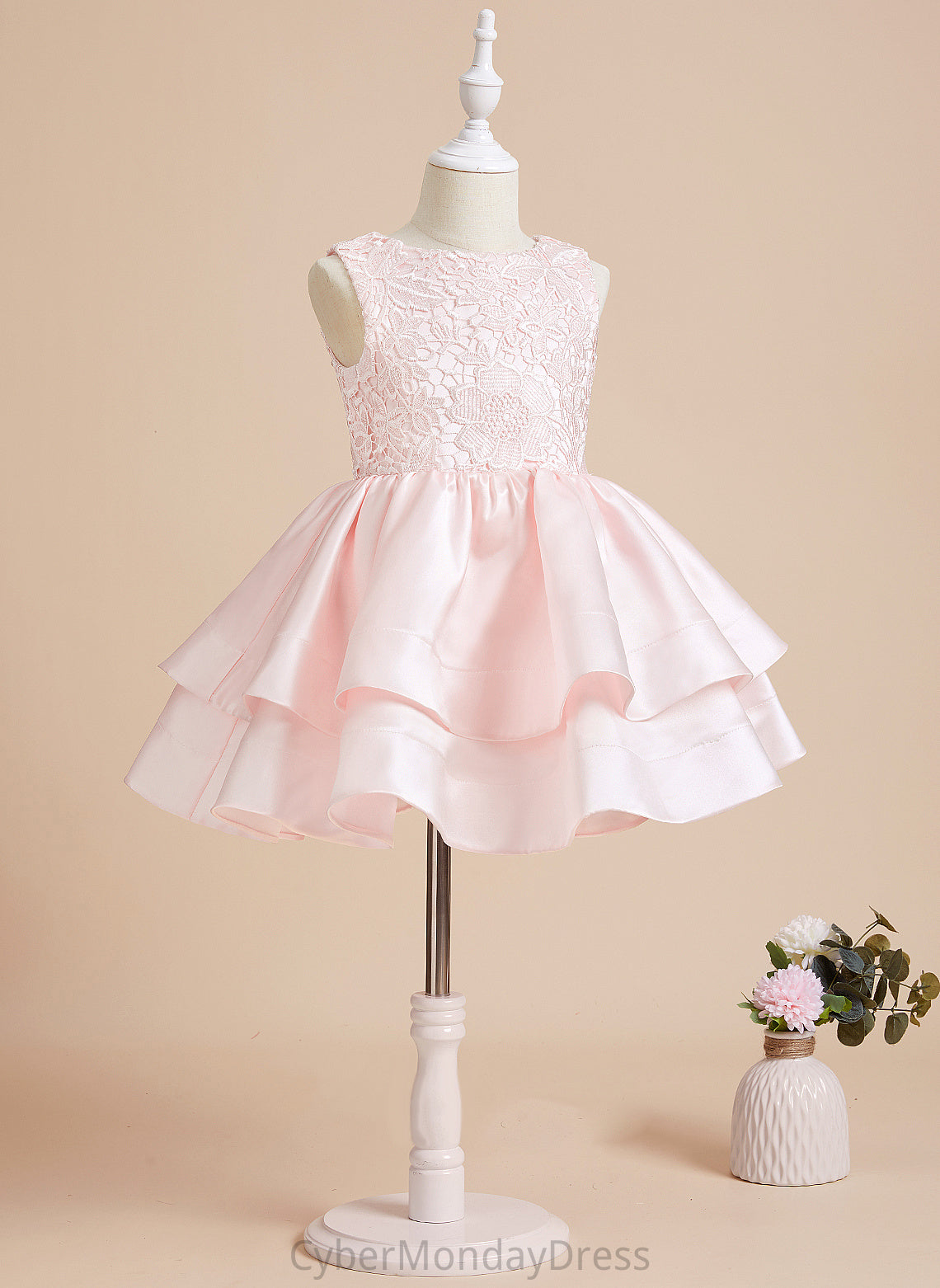 A-Line Dress Clara Satin/Lace - Sleeveless Scoop Girl Flower Short/Mini Neck Flower Girl Dresses