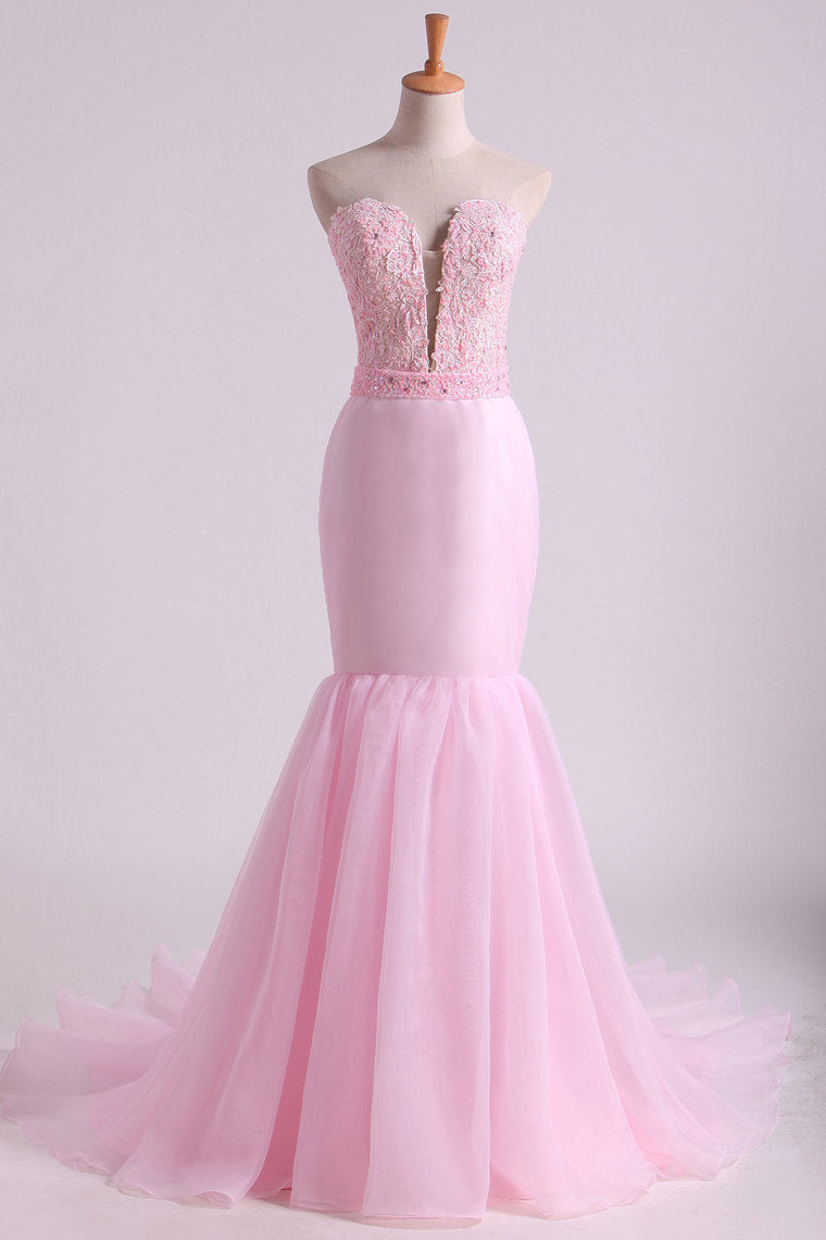 2024 Sweetheart Prom Dresses Mermaid/Trumpet With Applique Court Train