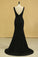 2022 Black Lace Evening Dresses V Neck Open Back Sweep Train Sheath Size 8