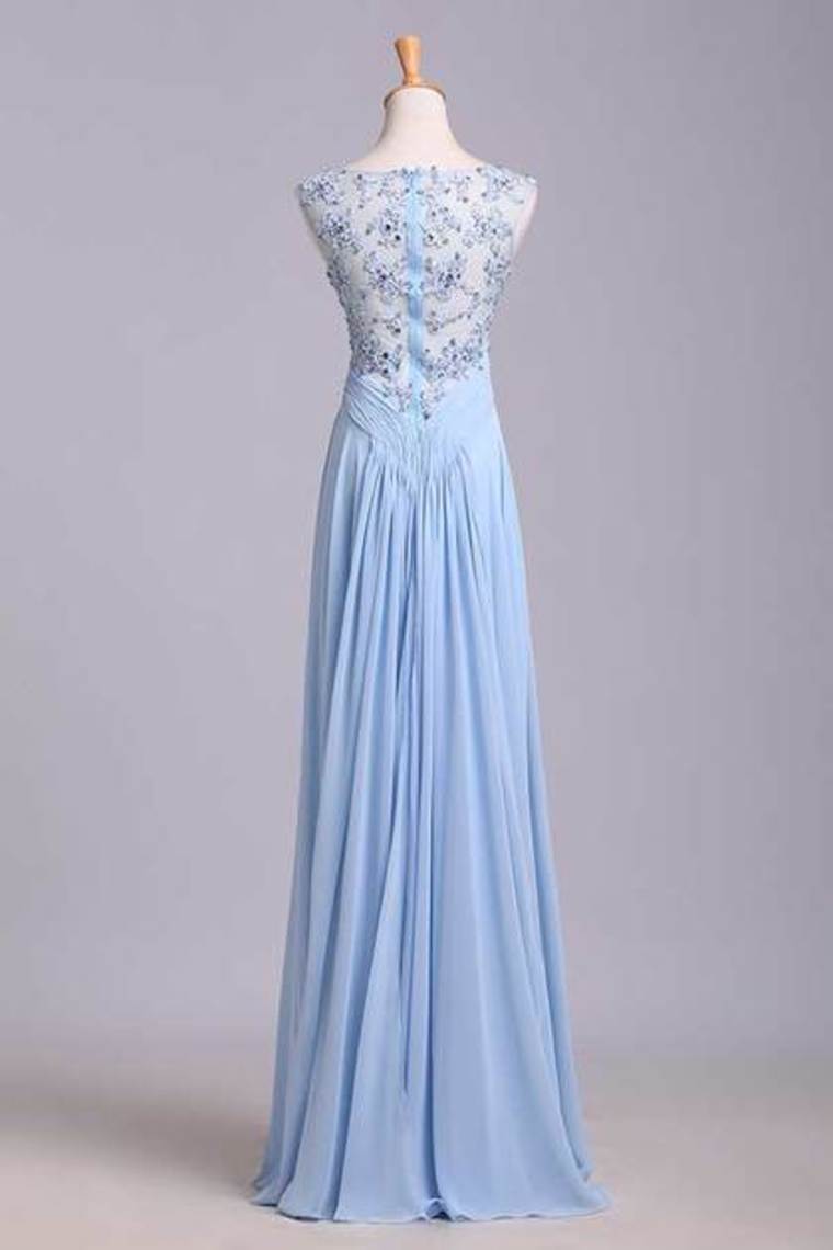 2022 New Arrival Bateau Neckline Embellished Tulle Bodice With Beaded Applique Chiffon