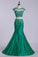 2022 Two Pieces Bateau Prom Dresses Mermaid Sweep Train With Beading & Applique