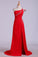 2022 Prom Dresses Sheath Split Front Floor Length One Shoulder Color Red