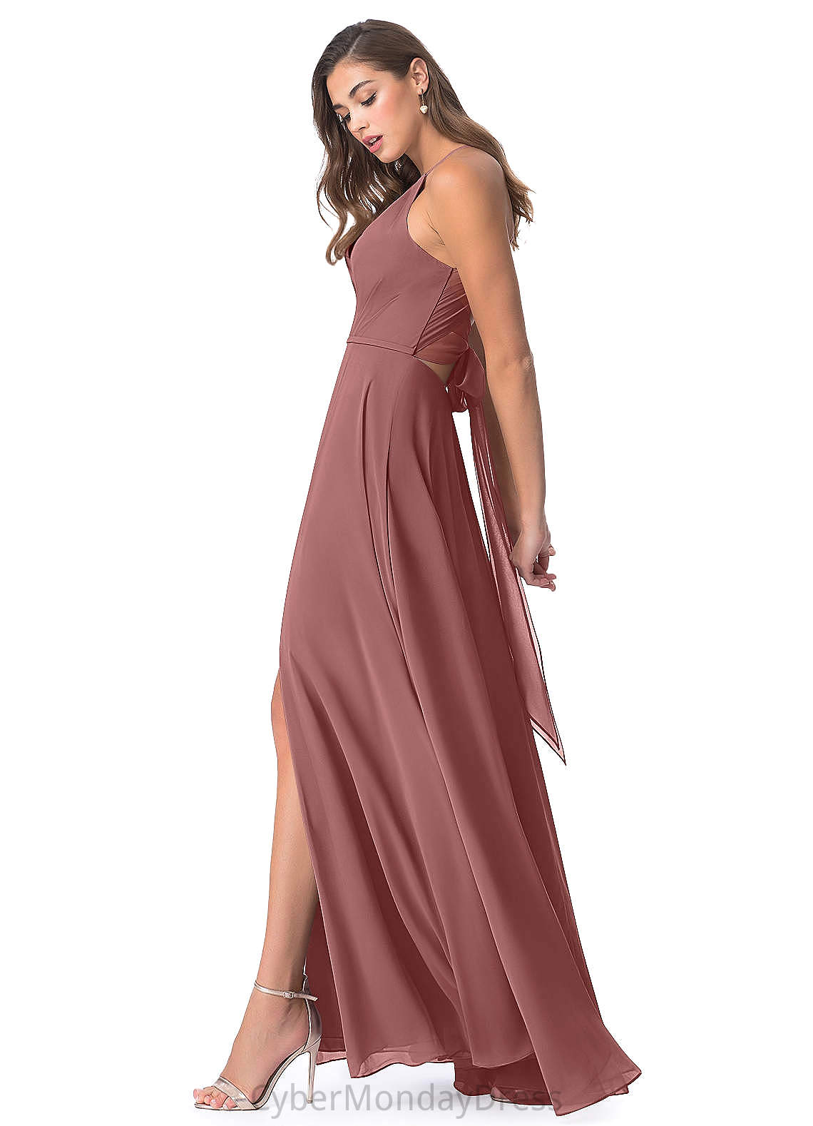 Raven Sheath/Column Floor Length V-Neck Sleeveless Natural Waist Bridesmaid Dresses