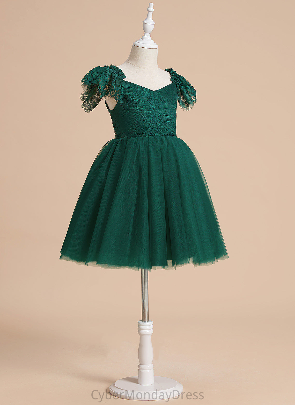 Flower Sleeveless V-neck Tulle/Lace Dress Taryn Knee-length Girl Flower Girl Dresses - A-Line