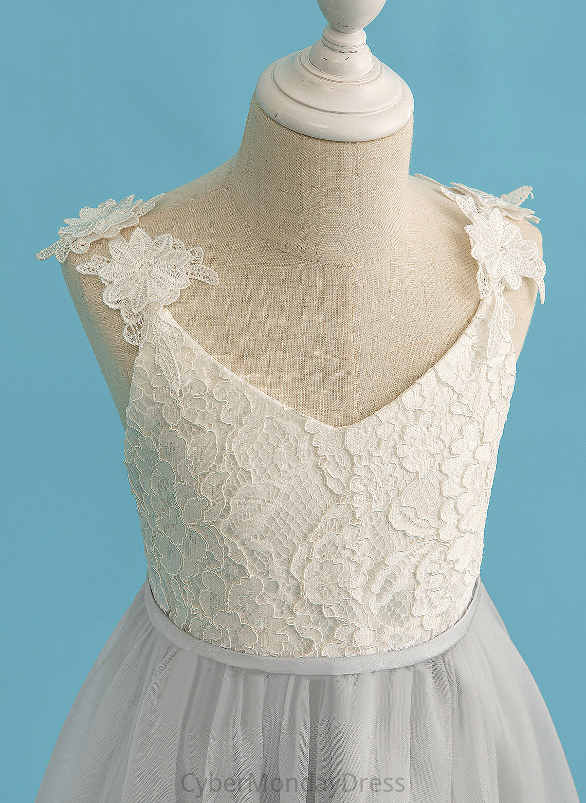 A-Line Flower Girl Dresses Tulle/Lace Sleeveless V-neck Flower Dress - Girl Annabel Knee-length