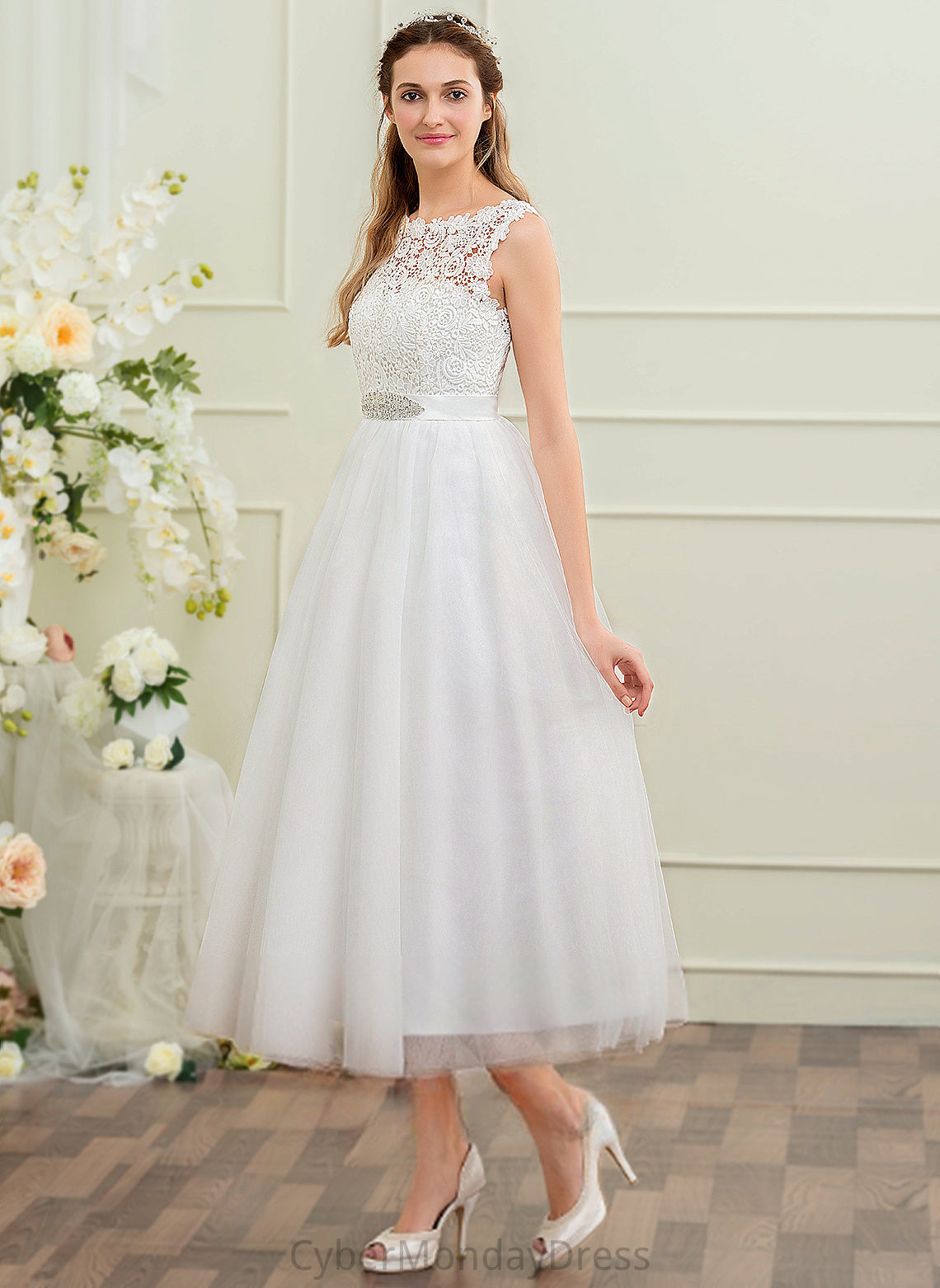 With Tea-Length Sequins Beading Eden Wedding Dresses Satin Dress Wedding Lace Ball-Gown/Princess Tulle