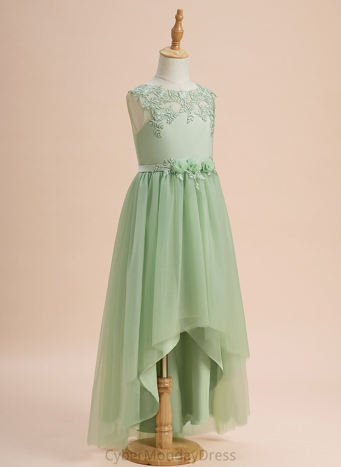 Lace/Flower(s) Tulle Flower Girl Dresses Flower Neck - Scoop Asymmetrical With Margaret Sleeveless A-Line Dress Girl
