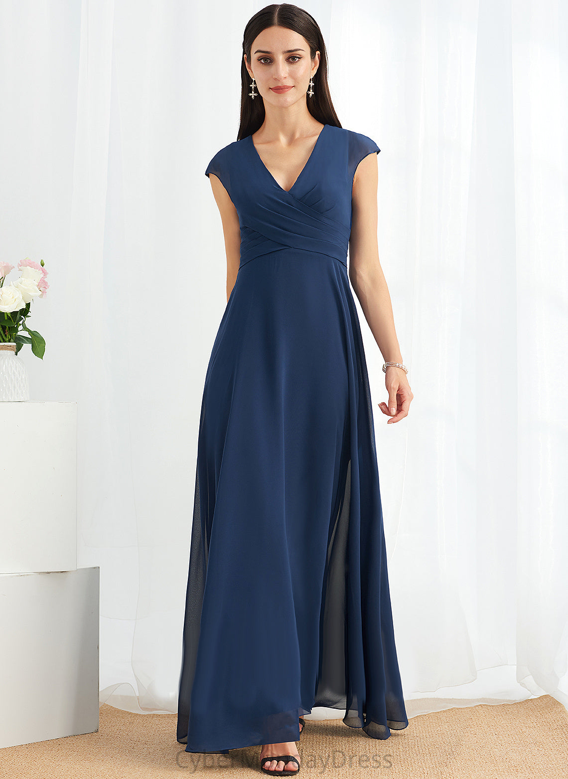 Embellishment Floor-Length Silhouette Neckline Length Ruffle A-Line Fabric V-neck Shirley Sleeveless Spandex Bridesmaid Dresses