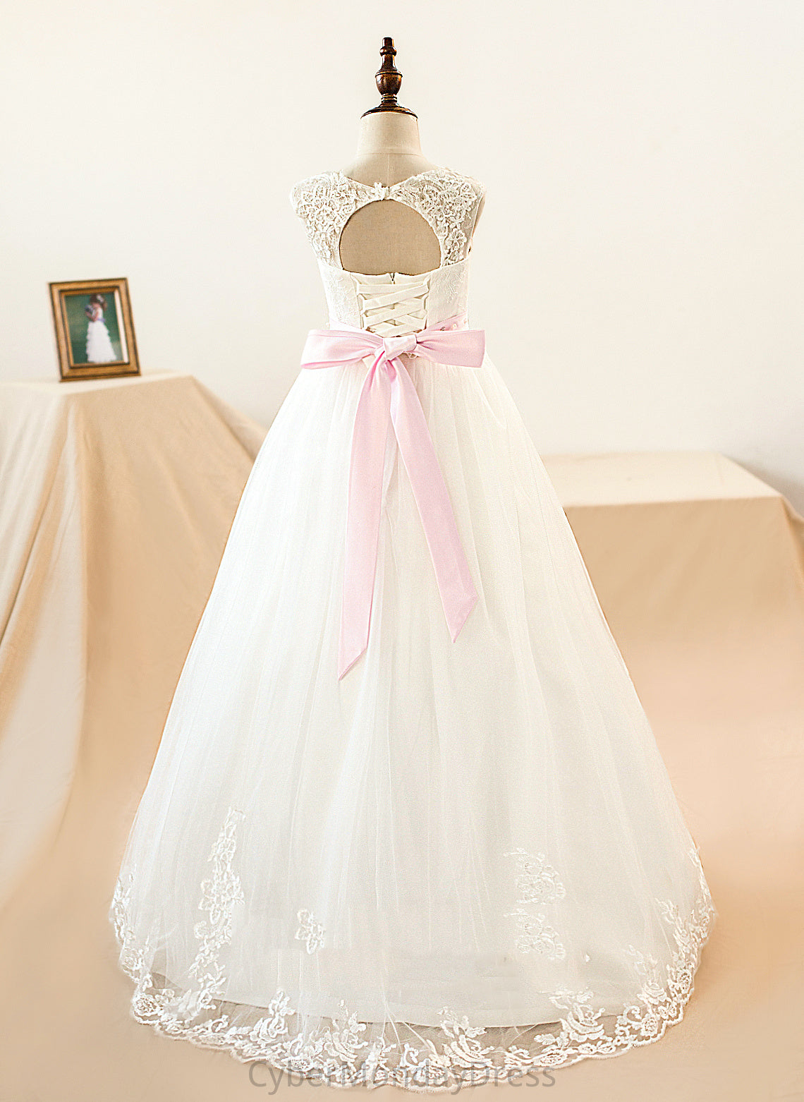 Neck With (Petticoat Flower Girl Dresses Floor-length Tulle/Lace Jode NOT Sleeveless Flower - Girl Ball-Gown/Princess Sash/Beading/Appliques/Bow(s) included) Scoop Dress