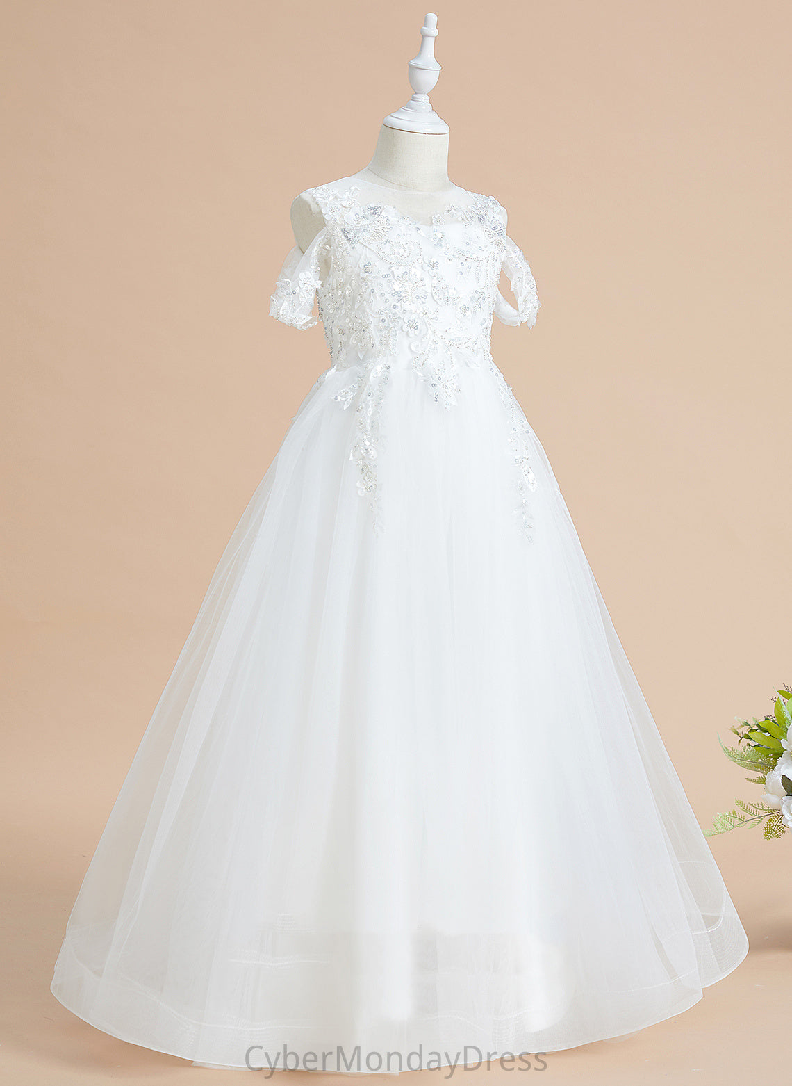 Tulle/Lace Floor-length Flower Dress Maryjane Girl Neck Scoop Sleeveless With - Flower Girl Dresses Sequins Ball-Gown/Princess