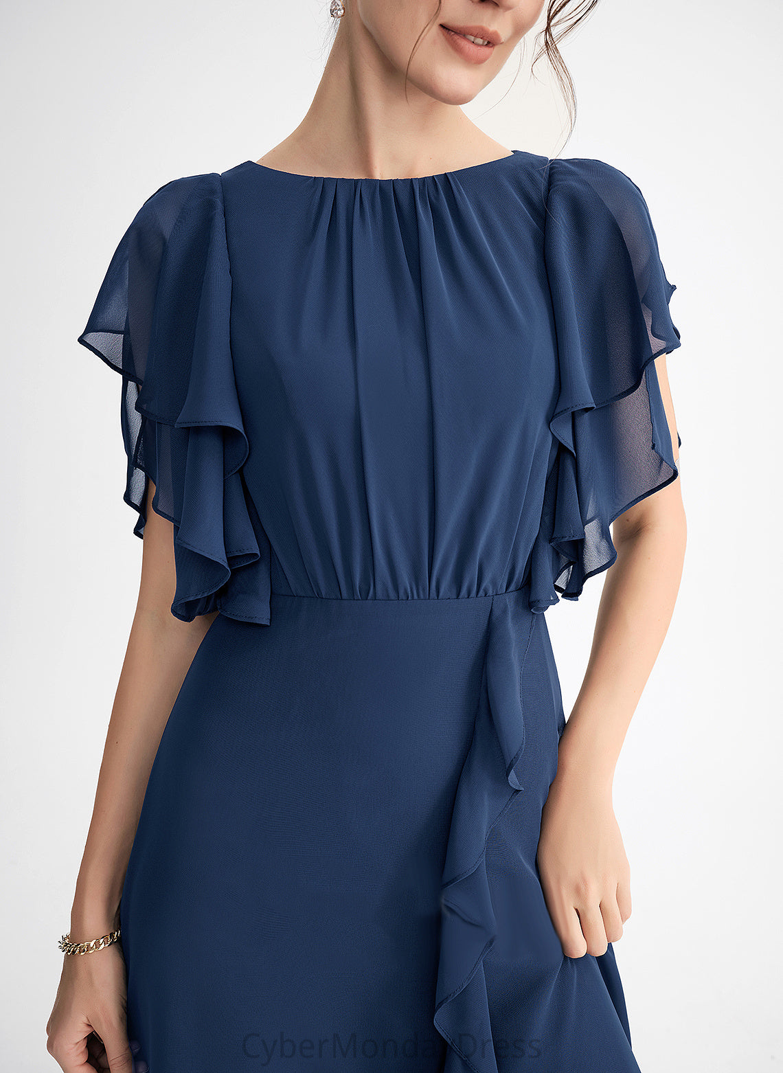 A-Line Ruffles Cocktail With Chiffon Cascading Angela Neck Scoop Dress Cocktail Dresses Asymmetrical