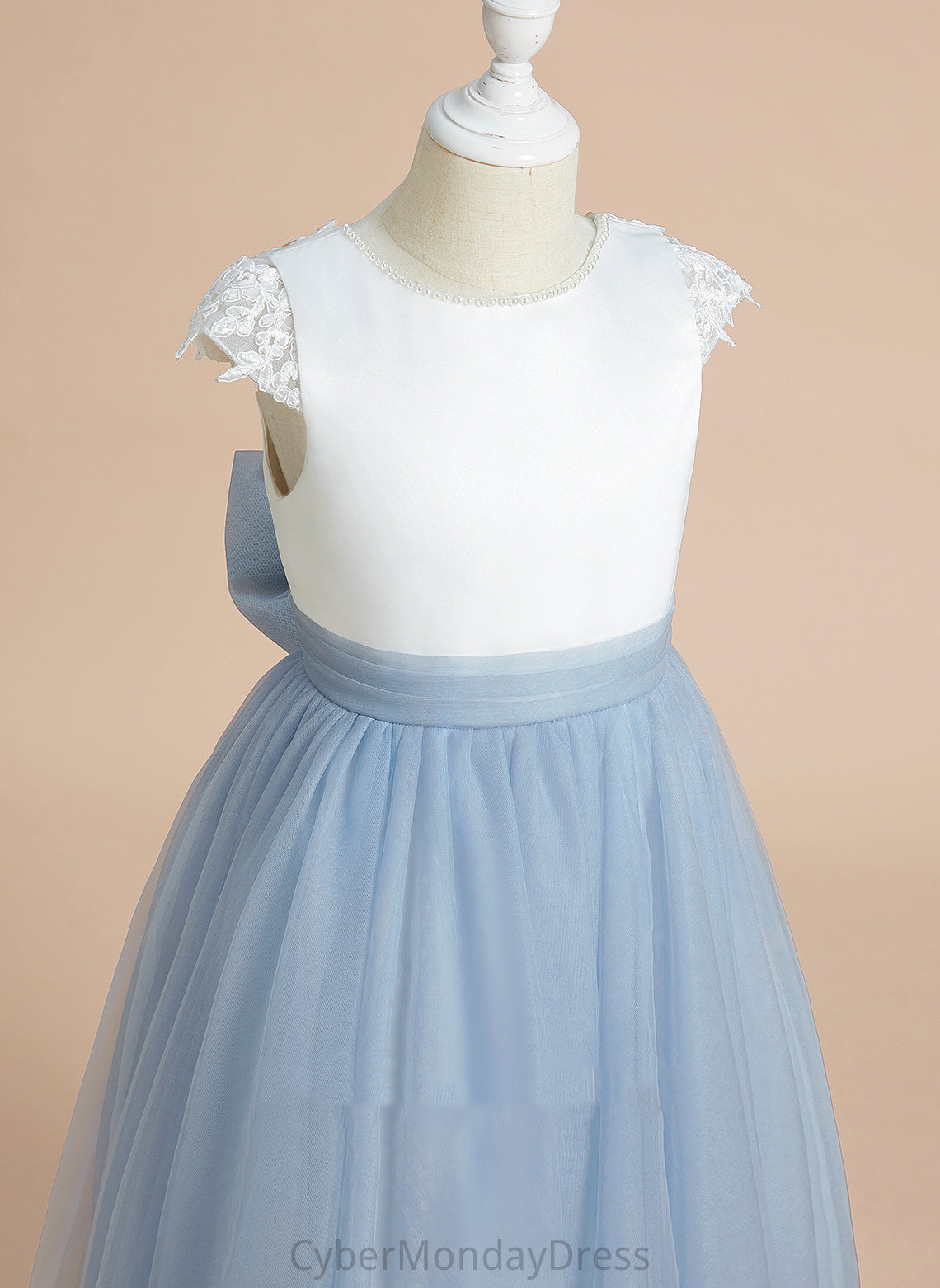 Flower Girl Dresses Dress Marcie Scoop - Sleeveless Tea-length Neck Lace/Bow(s) Flower A-Line With Girl Satin/Tulle