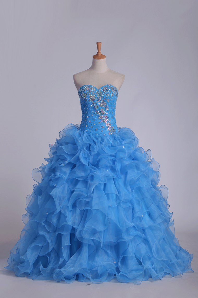 2022 Organza Sweetheart Quinceanera Dresses With Beads And Ruffles Ball Gown