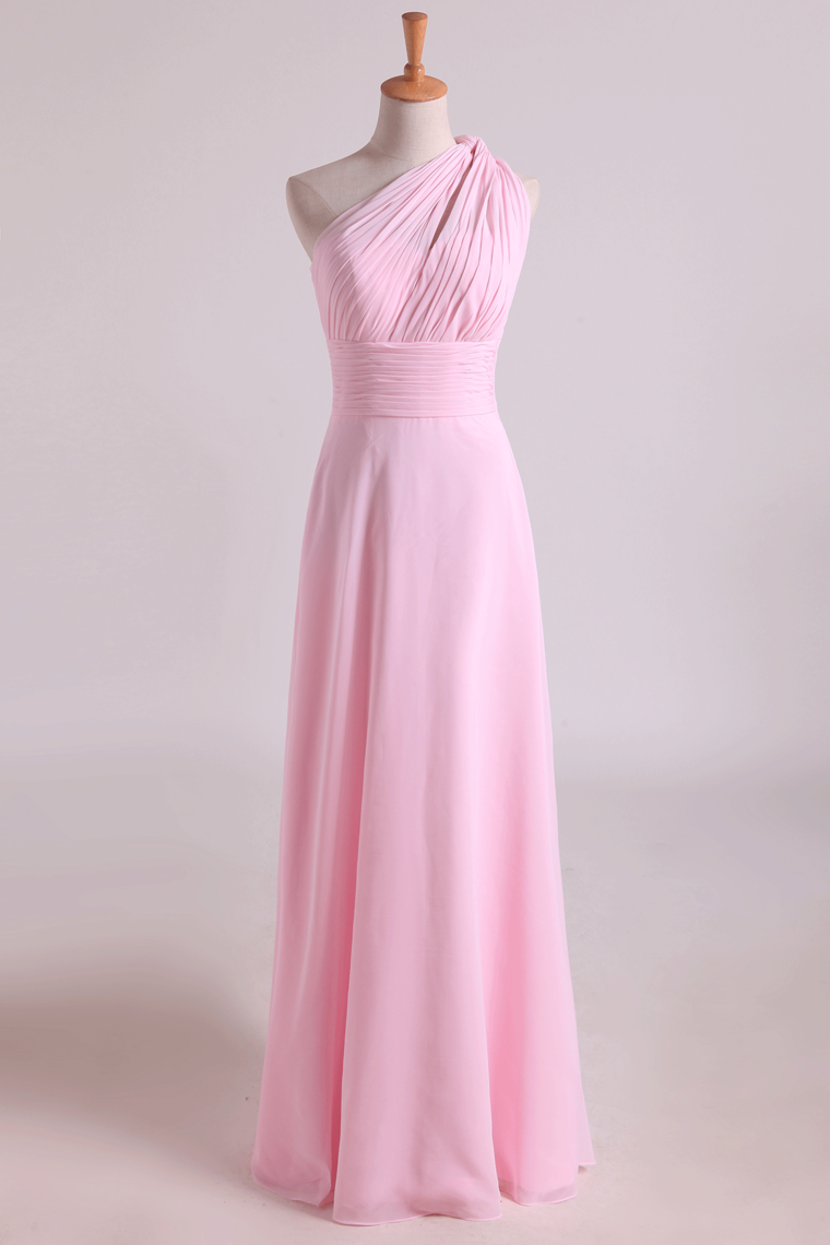 2022 One Shoulder A Line Chiffon Bridesmaid Dresses With Ruffles Pearl Pink