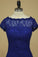 2022 Dark Royal Blue Evening Dresses Off The Shoulder With Applique Lace Knee-Length