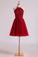 2022 Halter Homecoming Dresses A-Line Tulle Short/Mini Beaded Bodice Burgundy/Maroon