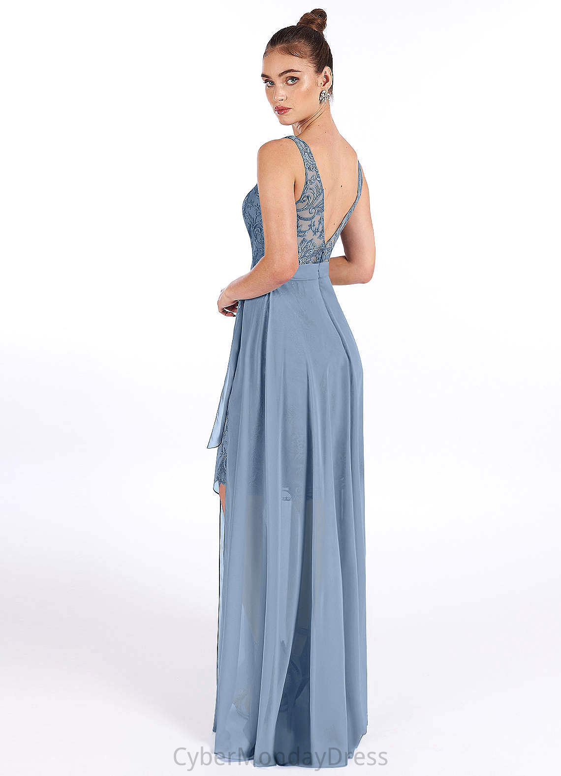 Chelsea 3/4 Length Sleeve Natural Waist A-Line/Princess Floor Length V-Neck Bridesmaid Dresses