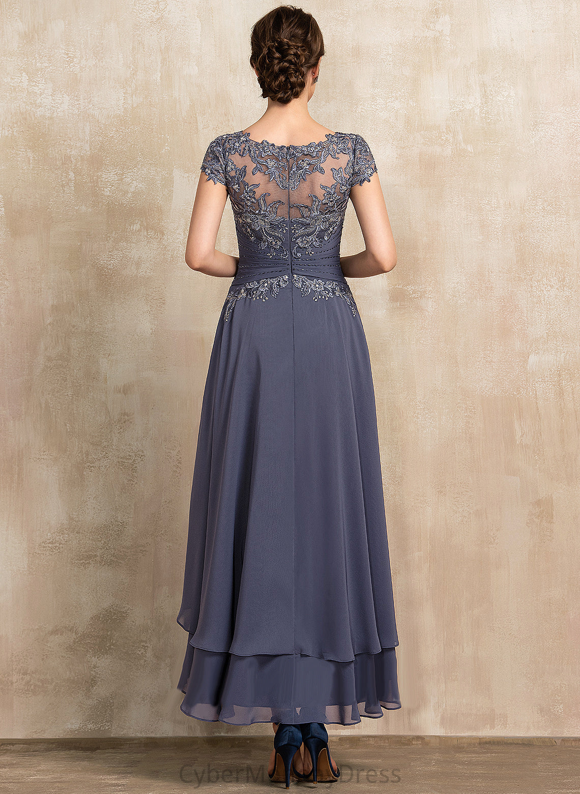 A-Line Cornelia With Chiffon Cocktail Neck Cocktail Dresses Lace Beading Asymmetrical Dress Scoop