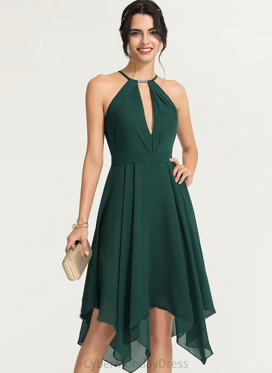 Cocktail A-Line Beading Areli With Neck Cocktail Dresses Chiffon Asymmetrical Scoop Dress