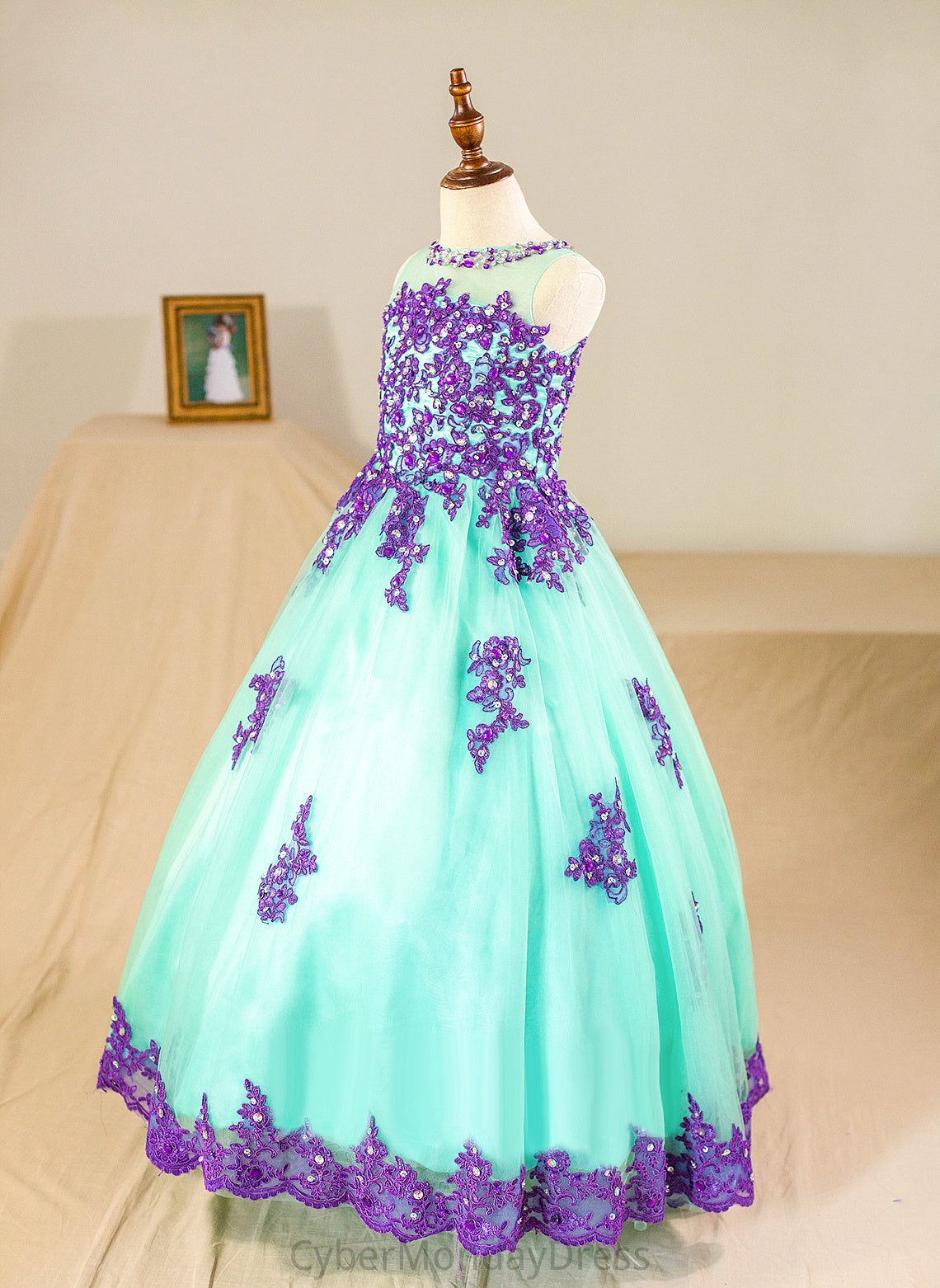 Beading Tulle Ball-Gown/Princess Girl included) With Sleeveless (Petticoat - NOT Scoop Flower Neck Dress Floor-length Kenya Flower Girl Dresses