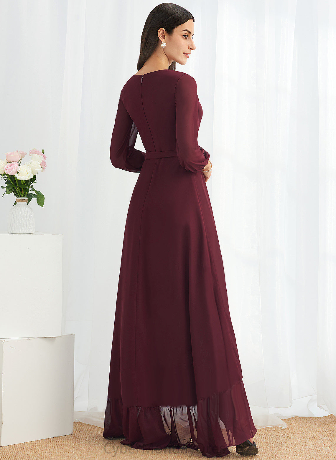 Silhouette Ruffle Length Neckline SplitFront Asymmetrical A-Line Embellishment V-neck Fabric Bailee A-Line/Princess Bridesmaid Dresses