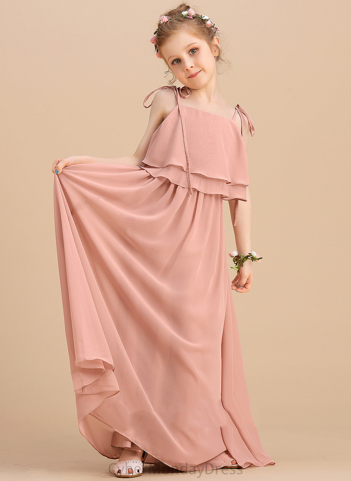 Floor-length Chiffon Sleeveless Flower - Dress Jaylah Neckline/Straps Square A-Line Girl Flower Girl Dresses