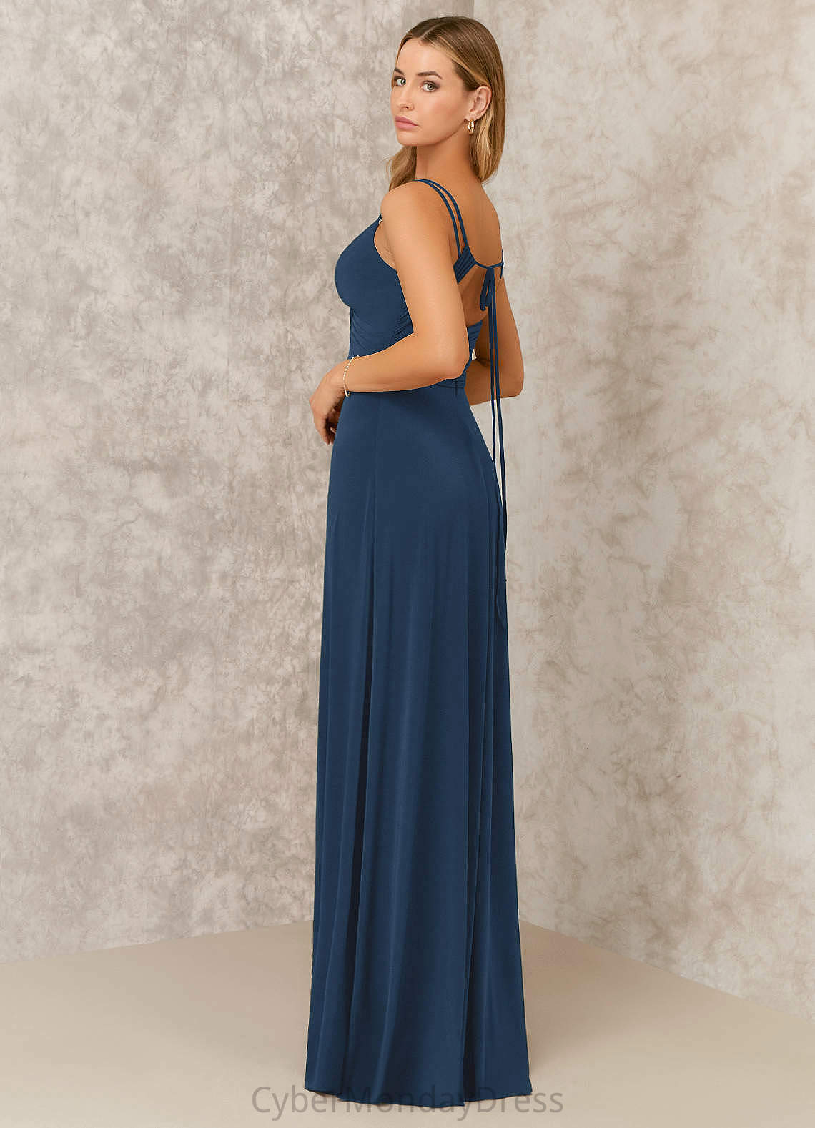 Louisa Natural Waist A-Line/Princess Sleeveless Floor Length Spaghetti Staps Bridesmaid Dresses