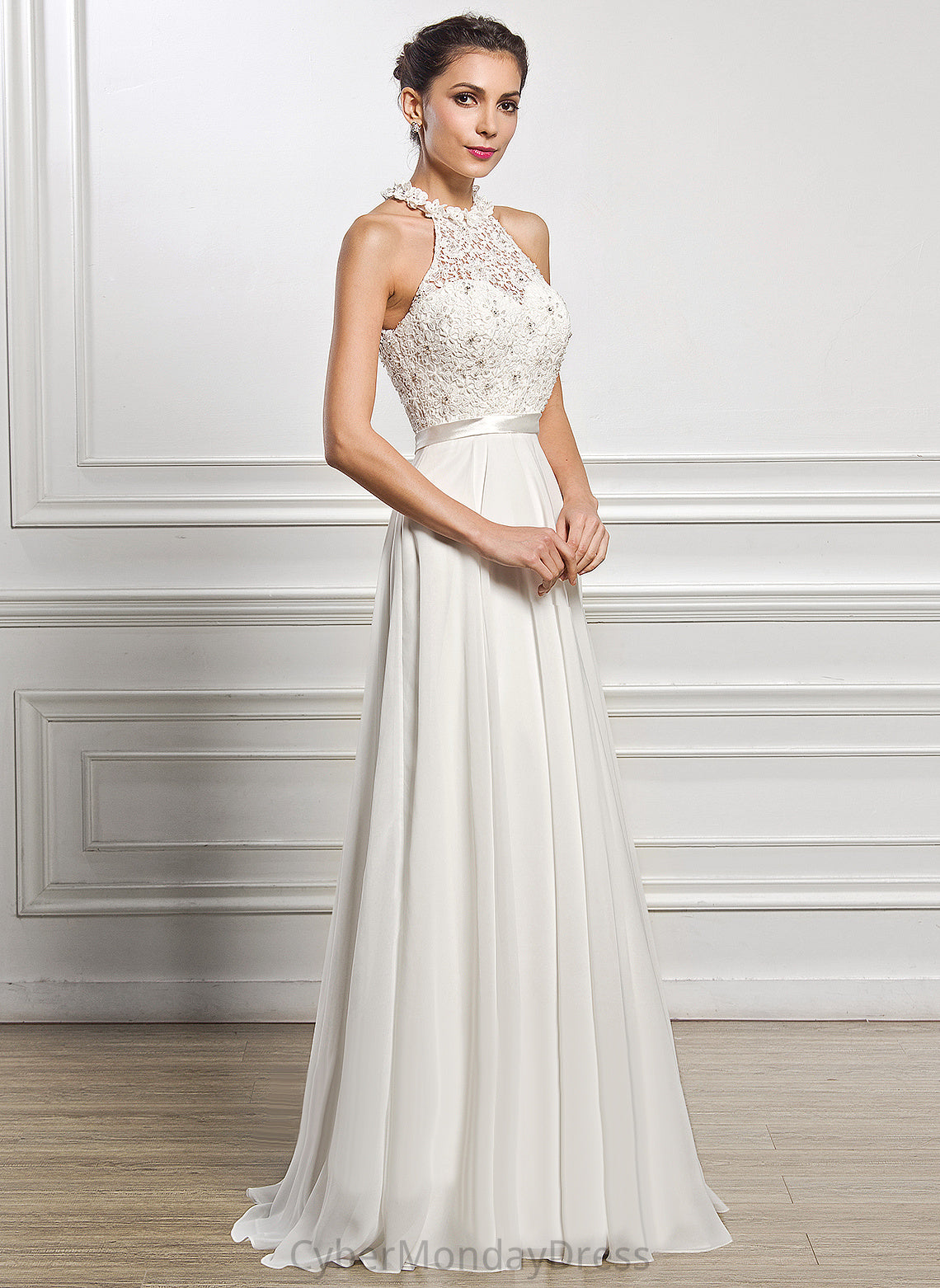 Floor-Length Lyla Wedding Dress Sequins Beading With Lace A-Line Wedding Dresses Chiffon