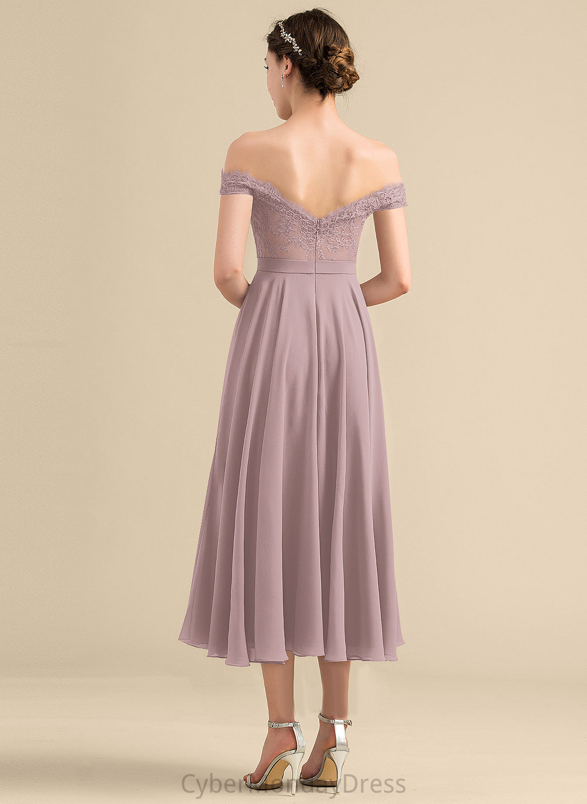 Silhouette Neckline Length A-Line Beading Tea-Length Fabric Off-the-Shoulder Embellishment Aaliyah Sleeveless Floor Length Bridesmaid Dresses