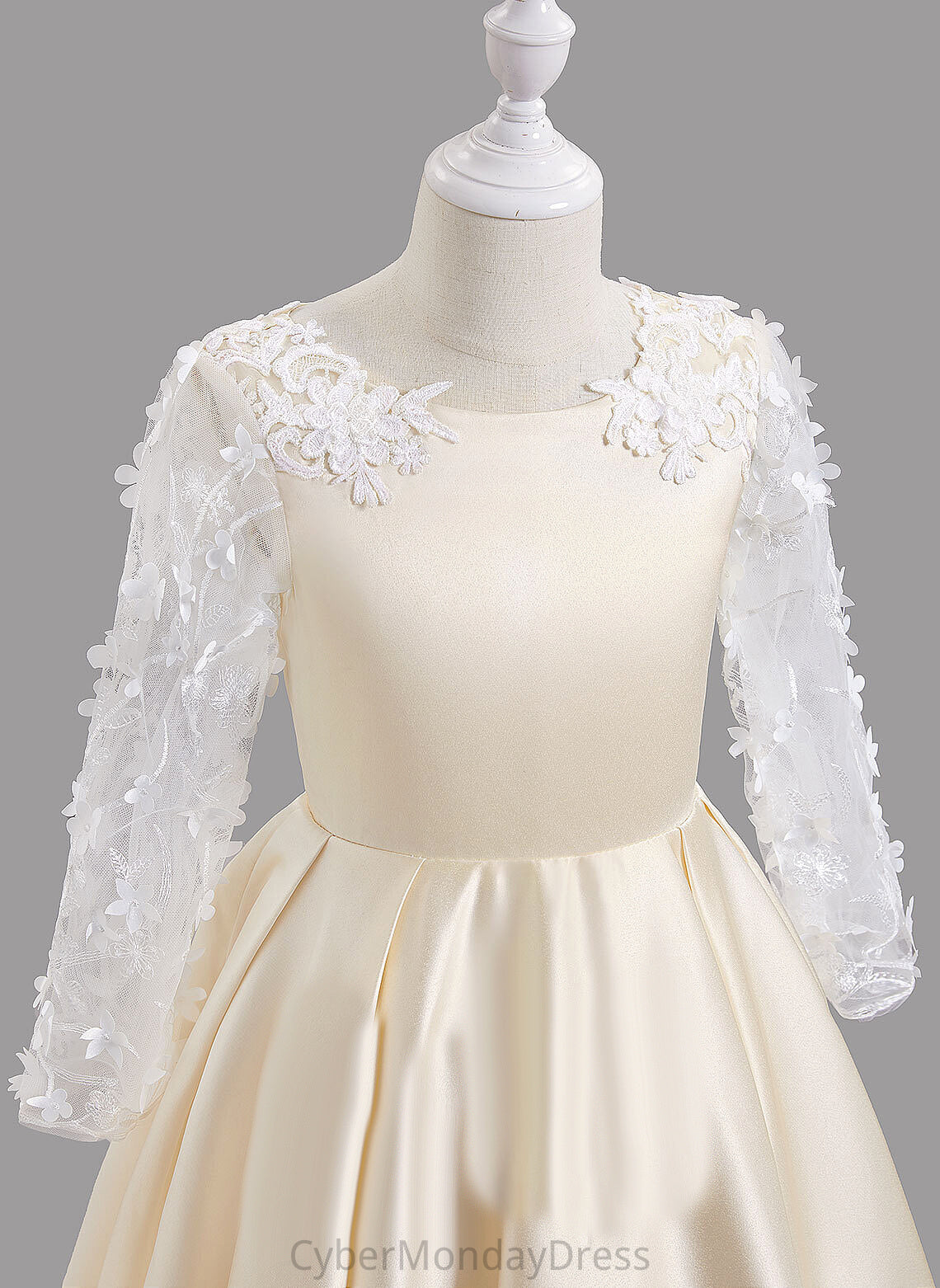 Sweep Neck A-Line Bow(s)/Back Flower With Satin Long Lilly - Flower Girl Dresses Dress Hole Sleeves Girl Scoop Train