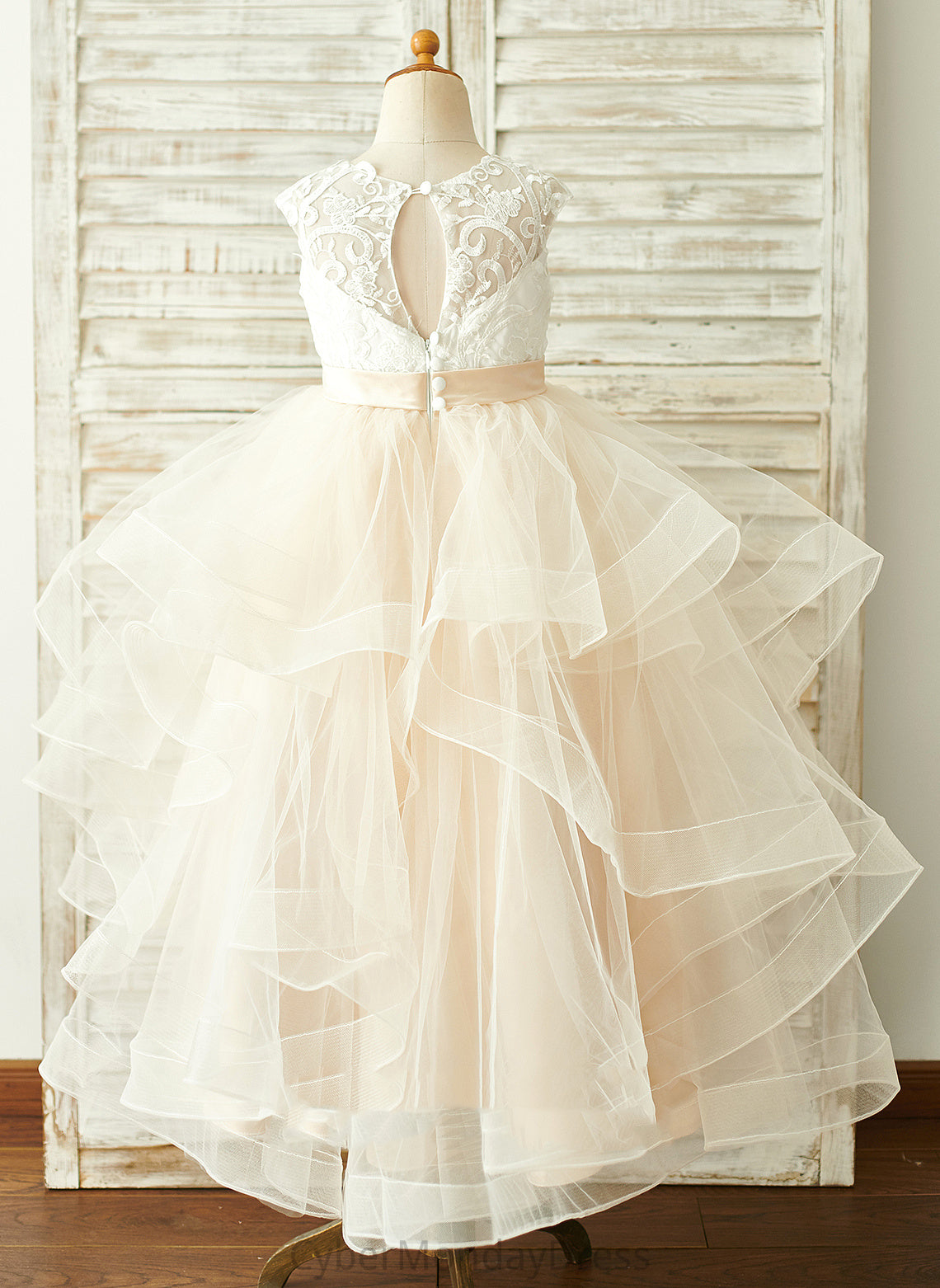 Elaina Ball-Gown/Princess Floor-length Dress Neck Scoop Tulle/Lace - Flower Girl Sleeveless Flower Girl Dresses