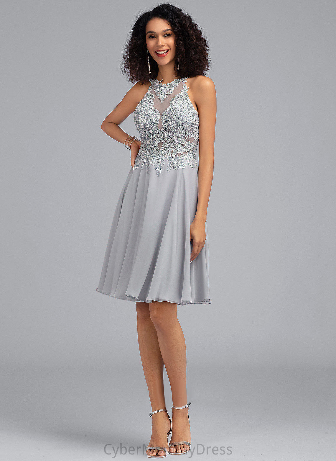 Sequins Cocktail Dress Lace Cocktail Dresses Knee-Length With Nicole Scoop Neck Chiffon A-Line