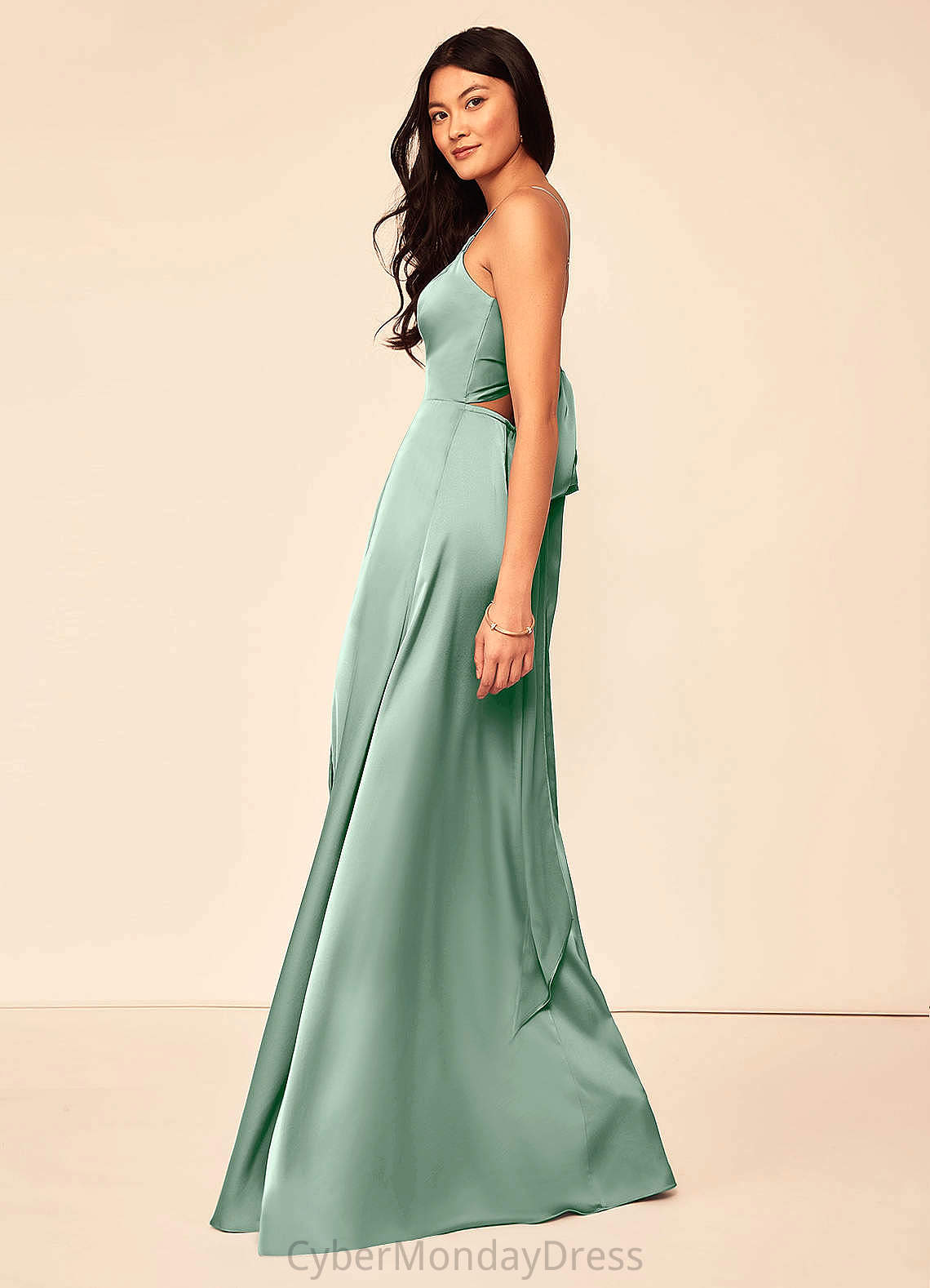 Janelle A-Line/Princess Sleeveless Floor Length V-Neck Natural Waist Bridesmaid Dresses