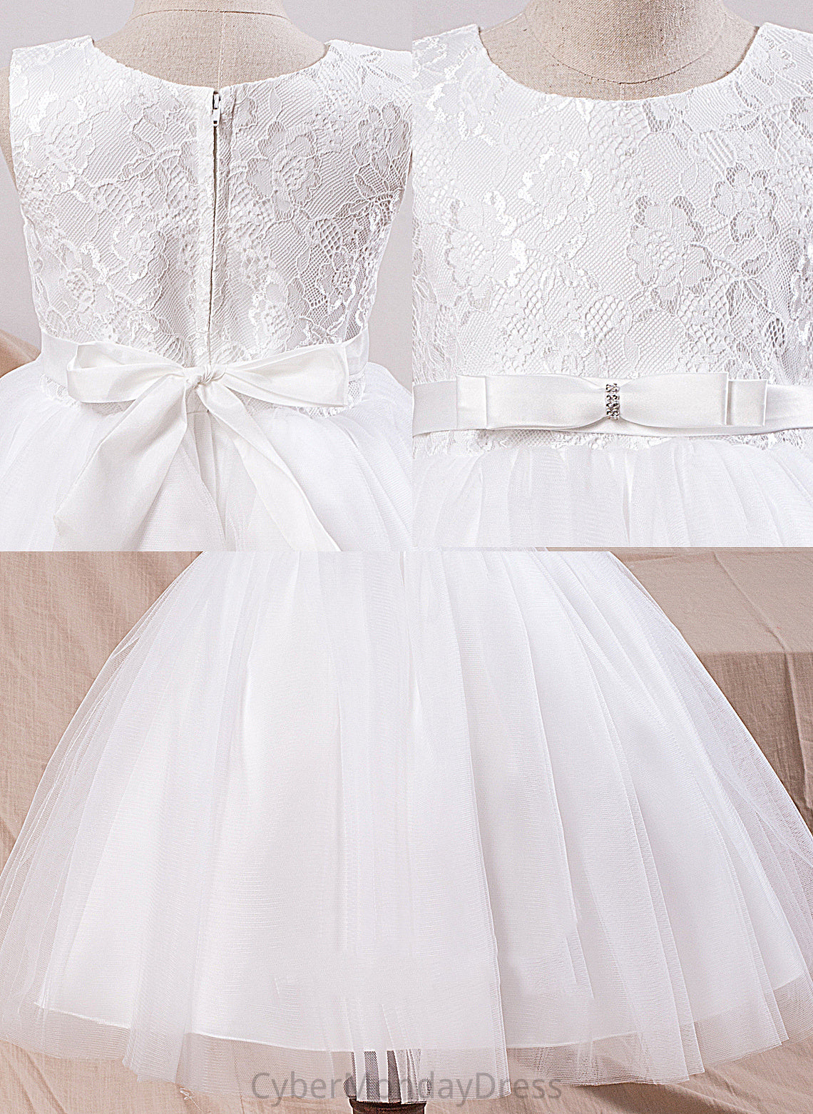 Emmy Tulle/Lace Ball-Gown/Princess Dress Knee-length Neck Sleeveless Scoop With - Girl Flower Girl Dresses Bow(s) Flower