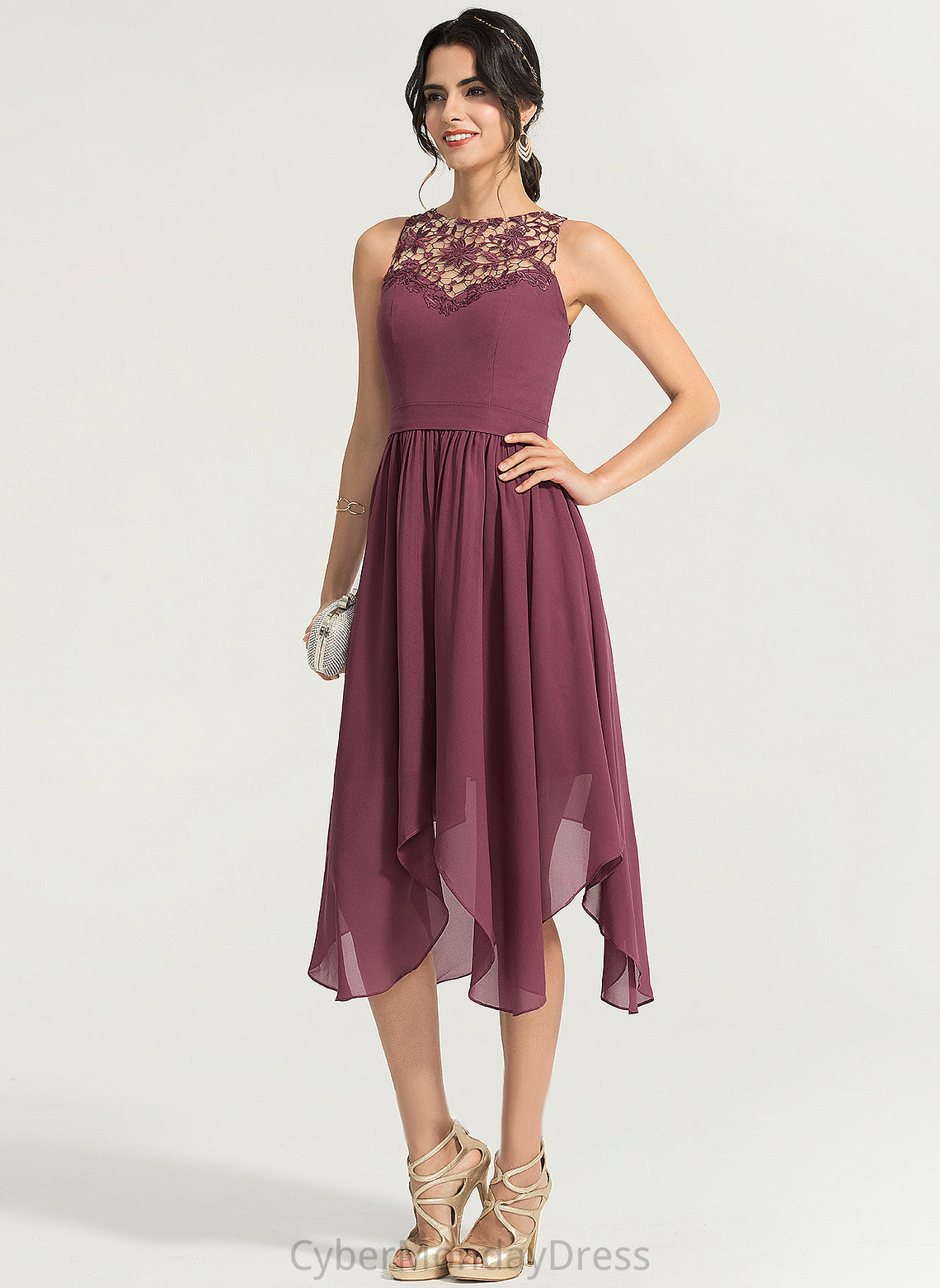 A-Line Lace Cocktail Dresses Asymmetrical Scoop Chiffon Dress Neck Marlee Cocktail