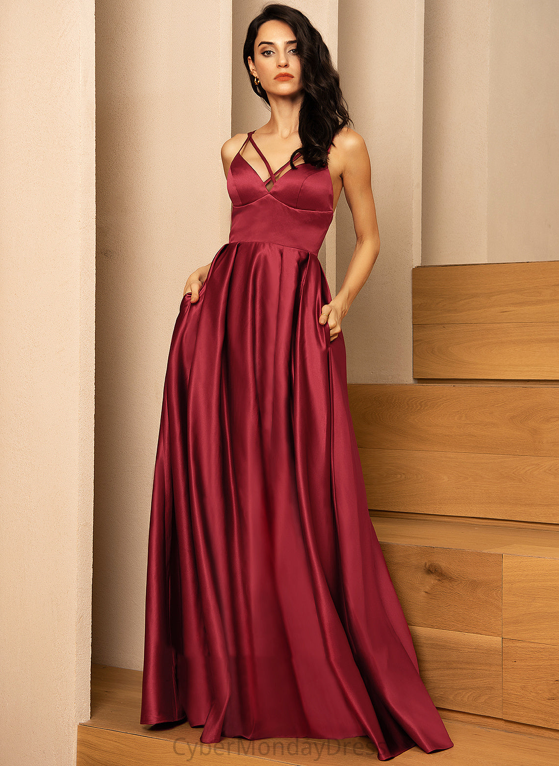 Satin Isabela V-Neck Formal Dresses Dresses A-line