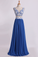 2024 Two Pieces A Line Prom Dresses Chiffon Floor Length With Applique
