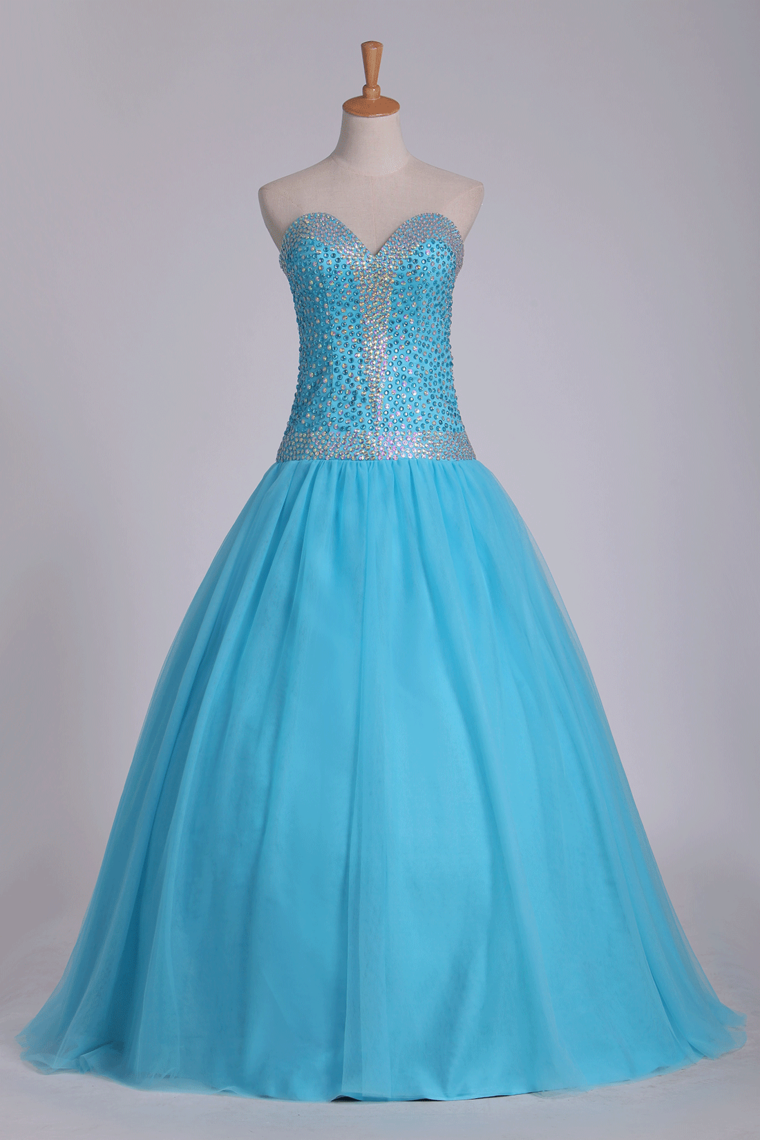 2022 Tulle Floor Length Sweetheart Beaded Bodice Prom Gown A Line