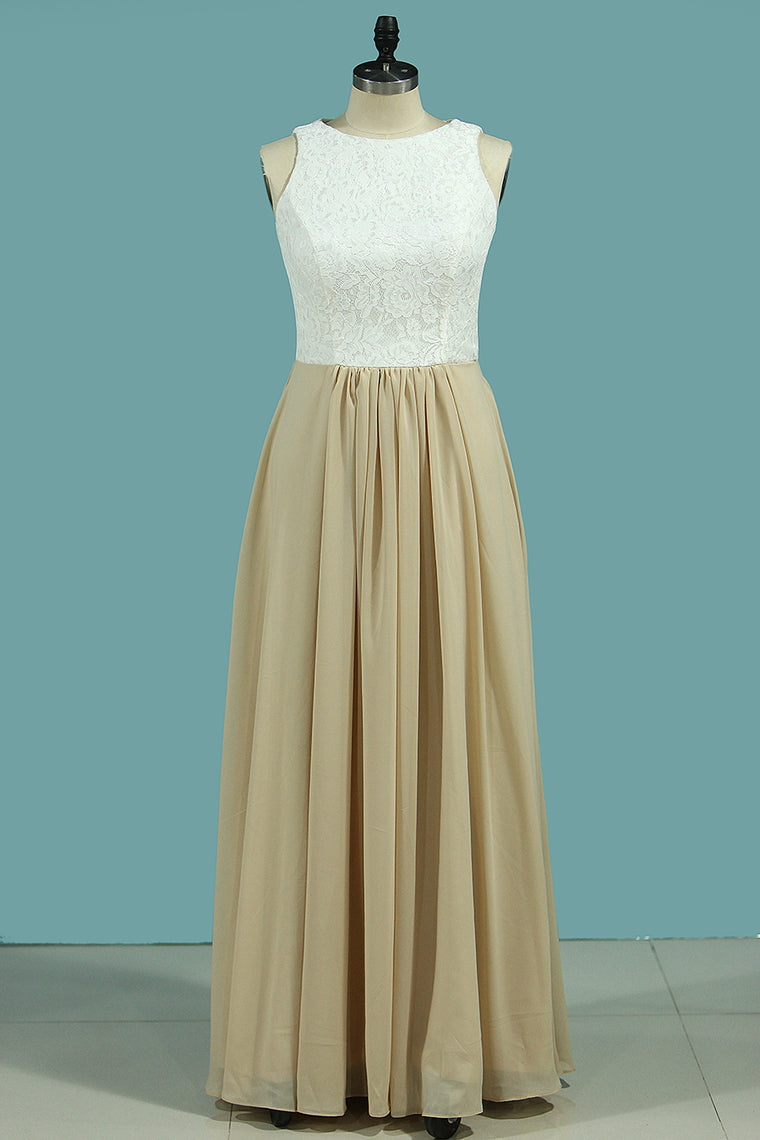 2024 Chiffon & Lace Bridesmaid Dresses A Line Scoop Floor Length