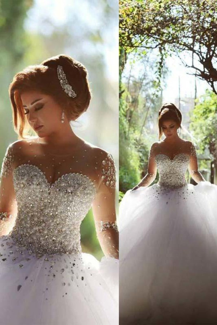 2022 Scoop Wedding Dresses A Line With Beading Floor-Length Tulle