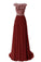 2022 Hot Cap Sleeves Prom Dresses Scoop A Line With Beads Sweep Train